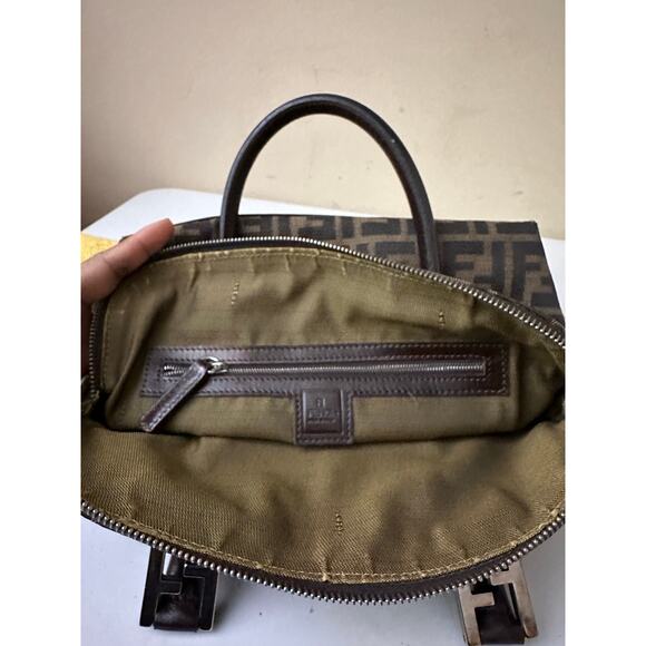 Vintage Fendi Zucca Monogram Canvas Satchel Top Handle Bag Brown Authentic - Picture 10 of 16